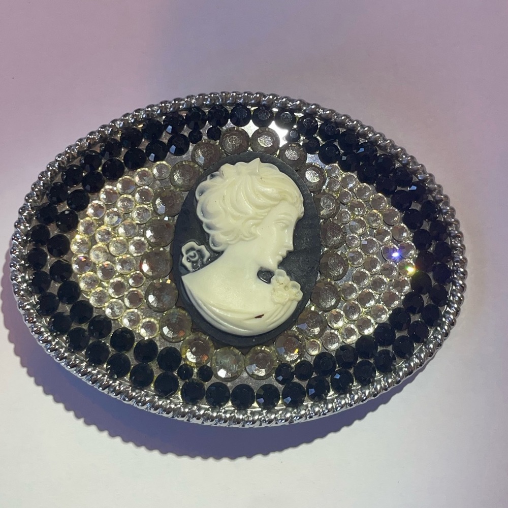 Trina Tarantino cameo belt buckle